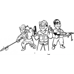 Dibujo para colorear Dibujo De Tres Hombres Armados Para Pintar Y Colorear