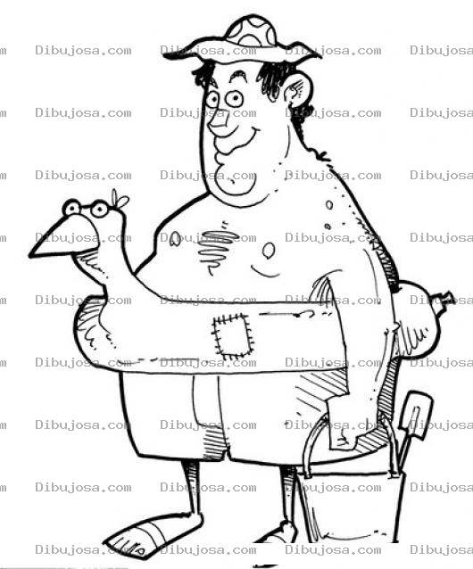 Dibujo para colorear Ddibujo De Viejo Gordo Con Salvavidas En La Playa Para Pintar Y Colorear