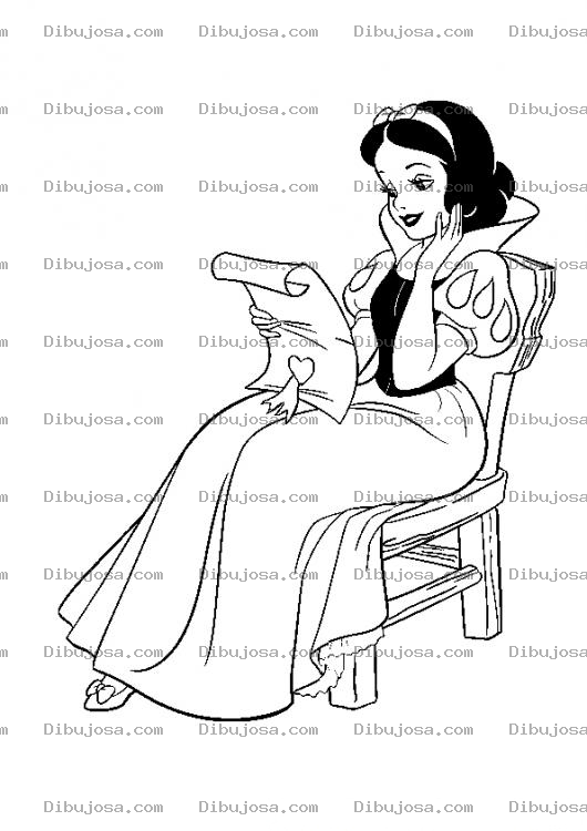 Dibujo para colorear Dibujo De Blancanieves Leyendo Una Carta De Amor Para Pintar Y Colorear