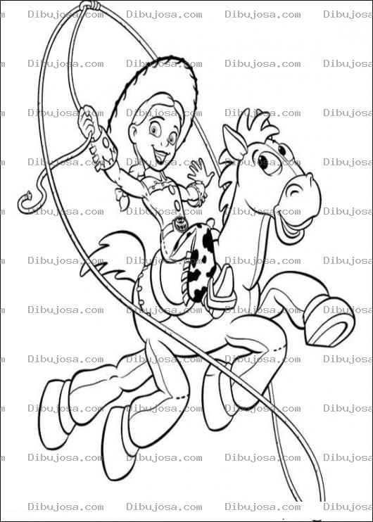 Dibujo para colorear la amiga de woody montada sobre su caballo