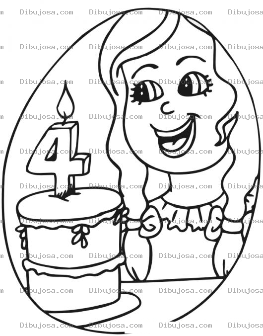 Dibujo para colorear Dibujo De Pastel Para Nina De 4 Anos Con Una Velita Del Numero Cuatro Para Pintar Y Colorear Feliz Cumpleanos