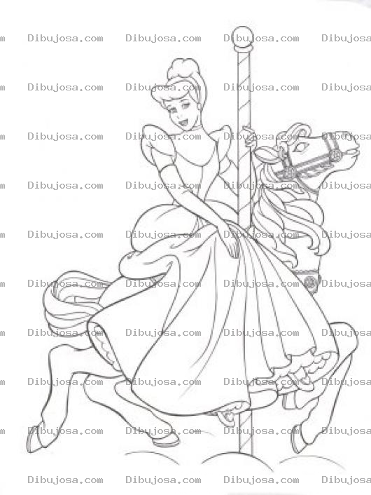 Dibujo para colorear cenicienta sobre un caballo para colorear