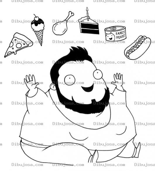 Dibujo para colorear Contumaz Y Gloton Para Pintar Y Colorear Dibujo De Gordo Gloton Deseando Comer Pizza Helado Pollo Pastel Puerco Y Hotdog