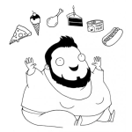 Dibujo para colorear Contumaz Y Gloton Para Pintar Y Colorear Dibujo De Gordo Gloton Deseando Comer Pizza Helado Pollo Pastel Puerco Y Hotdog