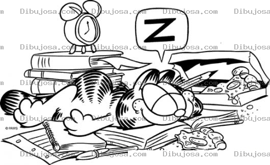 Dibujo para colorear Dibujo De Garfield Durmiendo Sobre Libros Para Pintar Y Colorear