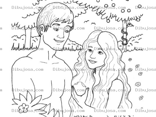 Dibujo para colorear Dibujo De Adan Y Eva Comiendo De La Manzana En El Jardin Del Eden Frente A La Serpiente Para Pintar Y Colorear Dibujos Biblicos