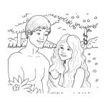 Dibujo para colorear Dibujo De Adan Y Eva Comiendo De La Manzana En El Jardin Del Eden Frente A La Serpiente Para Pintar Y Colorear Dibujos Biblicos