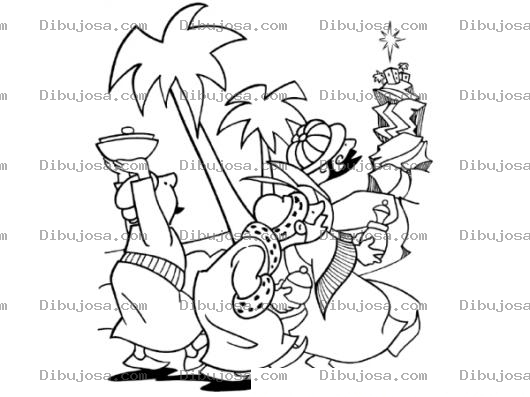 Dibujo para colorear Dibujo De Los Tres Reyes Magos Siguiendo La Estrella Para Pintar Y Colorear Dibujosbiblicos
