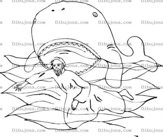Dibujo para colorear Jonas Y El Gran Pez Para Pintar Y Colorear El Momento En Que Jonas Es Tragado Por La Ballena Por Desobedecer A Dios