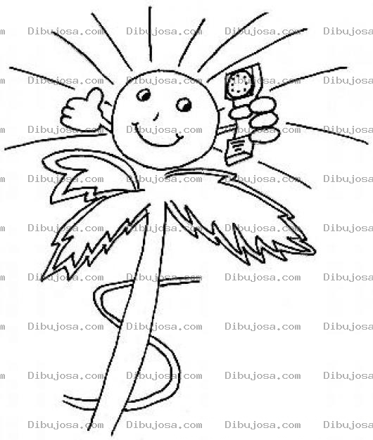 Dibujo para colorear Dibujo De Sol Sobre Palmera Con Telefono Para Pintar Y Colorear