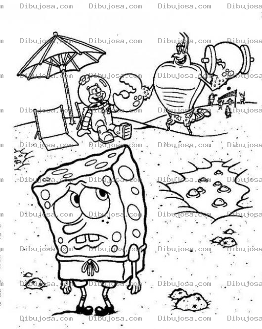 Dibujo para colorear bob esponja en la playa para colorear
