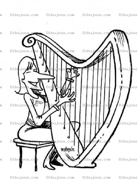 Dibujo para colorear Dibujo De Mujer Tocando El Arpa Para Pintar Y Colorear