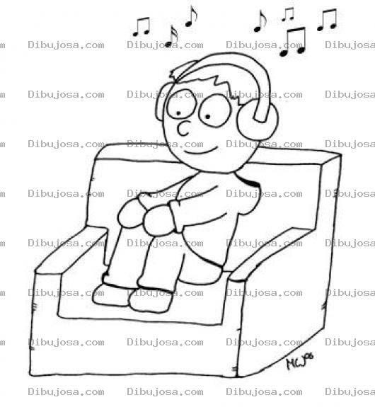 Dibujo para colorear Dibujo De Nino Escuchando Musica Con Audifonos En El Sofa Para Pintar Y Colorea Chico Con Audifonosr
