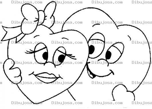 Dibujo para colorear Pareja De Corazones Enamorados Para Pintar Y Colorear 2 Corazones