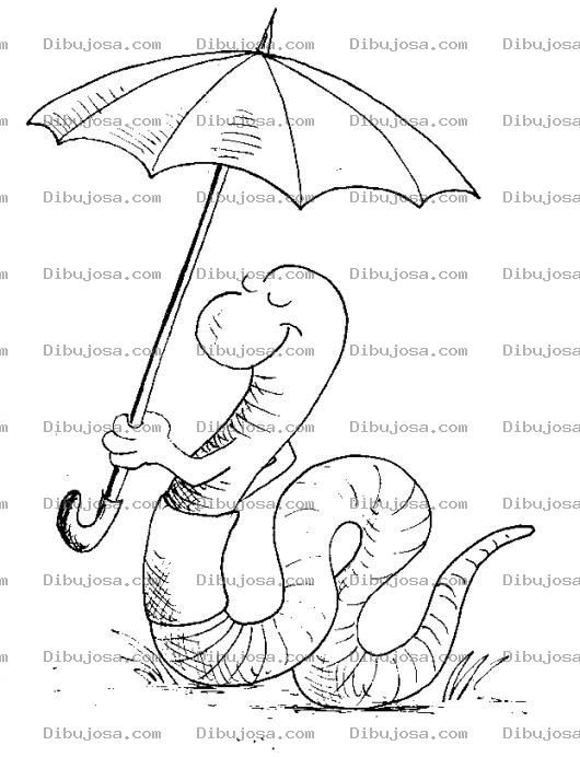 Dibujo para colorear Dibujo De Lombriz Con Sombrilla Para Pintar Y Colorear Culebrita Lombricita Con Paraguas