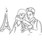 Dibujo para colorear Dibujo De Pareja Enamorada De Luna De Miel En Paris Frente A La Torre Eifel Para Pintar Y Colorear