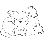 Dibujo para colorear Dibujo De Gatito Durmiendo Sobre Perrito Para Pintar Y Colorear A Perro Y Gato Amigos Durmiendo Juntos