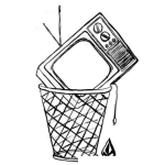 Dibujo para colorear Dibujo De Televisor Viejo Tirado En Un Bote De Basura Para Pintar Y Colorear Tele Blanco Y Negro En El Basurero