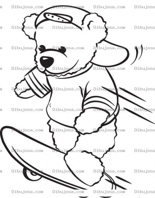 Dibujo para colorear Dibujo De Osito En Patineta Para Pintar Y Colorear