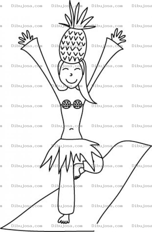 Dibujo para colorear Dibujo De Modelo En Pasarela En Traje De Verano Con Una Pina En La Cabeza Para Pintar Y Colorear