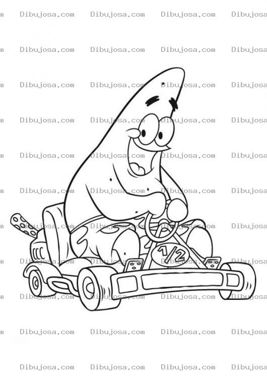 Dibujo para colorear patricio en un carrito para colorear
