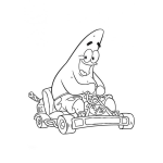 Dibujo para colorear patricio en un carrito para colorear