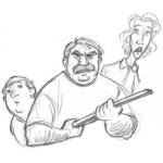 Dibujo para colorear Dibujo De Hombre Defendiendo A Su Familia De Los Ladrones Con Una Escopeta Cuache Para Pintar Y Colorear
