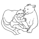 Dibujo para colorear Dibujo De Nino Con Leona Para Pintar Y Colorear