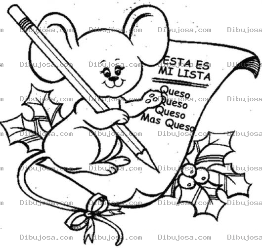 Dibujo para colorear Dibujo Para Pintar Y Colorear A Un Raton Haciendo Carta Para Santa Claus Con Su Lista De Deseos Para Navidad