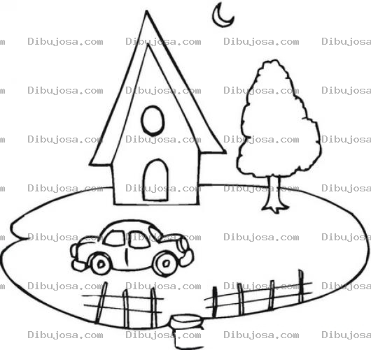 Dibujo para colorear Colorear Casita con carrito