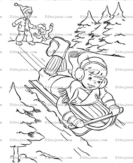 Dibujo para colorear Dibujo De Nino Deslizandose En Trineo De Nieve Para Pintar Y Colorear Sledge