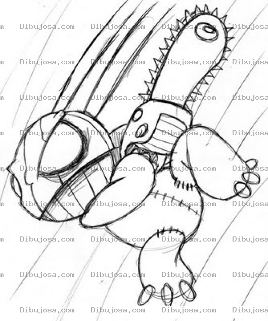Dibujo para colorear Dibujo De Monstruito Con Sierra Motorizada Para Pintar Y Colorear Motosierra De Picachu