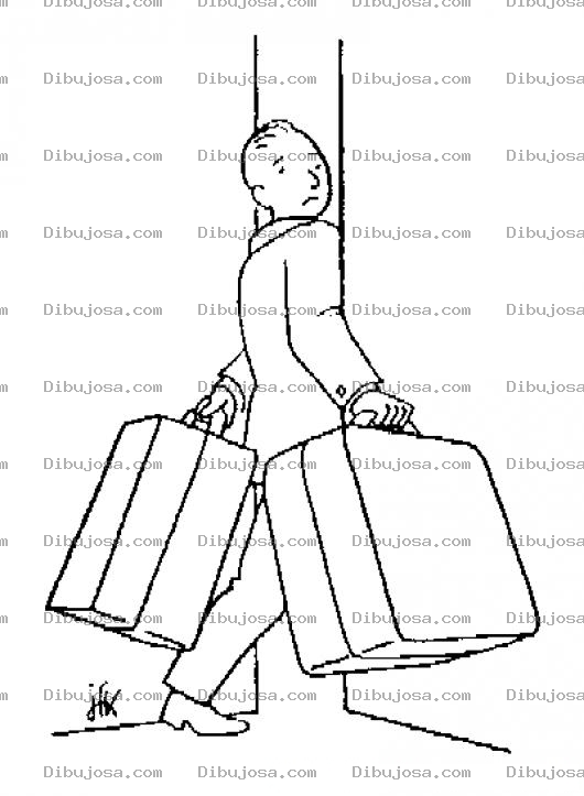 Dibujo para colorear Dibujo De Hombre Cargando Maletas Atorado En Una Puerta Estrecha Para Pintar Y Colorear