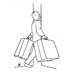 Dibujo para colorear Dibujo De Hombre Cargando Maletas Atorado En Una Puerta Estrecha Para Pintar Y Colorear