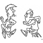 Dibujo para colorear Dibujo De Hombres Corriendo Una Carrera Para Pintar Y Colorear Atletas Maratonistas Joven Y Viejo Trotando