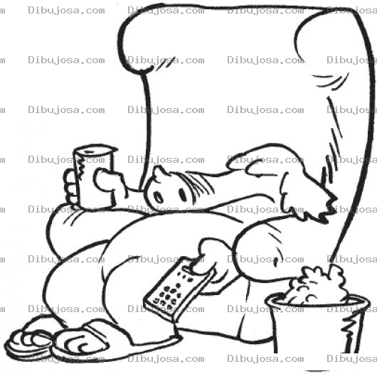 Dibujo para colorear Dibujo Para Pintar Y Colorear De Un Coche Gordo Viendo Un Partido De Tubol En La Tele Echado En Un Sofa Bebiendo Y Comiendo Poporopos Con El Control Remoto En La Mano