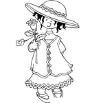 Dibujo para colorear Dibujo De Nina Con Sombrero Y Rosa Para Pintar Y Colorear