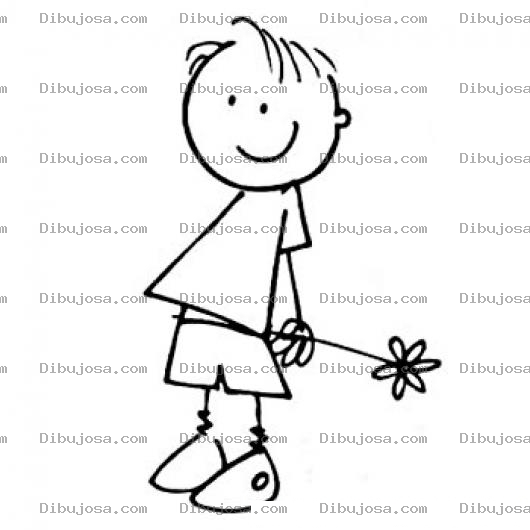 Dibujo para colorear Dibujo De Un Nino Con Una Flor Para Pintar Y Colorear