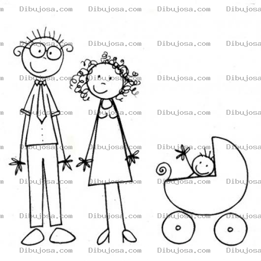 Dibujo para colorear Dibujo De Una Familia Joven Sin Experiencia Papa Mama Y Bebe En Carruaje Para Pintar Y Colorear
