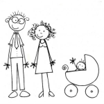 Dibujo para colorear Dibujo De Una Familia Joven Sin Experiencia Papa Mama Y Bebe En Carruaje Para Pintar Y Colorear