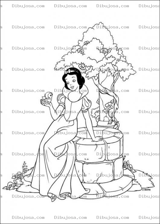Dibujo para colorear Blanca Nieves en el pozo de los deseos