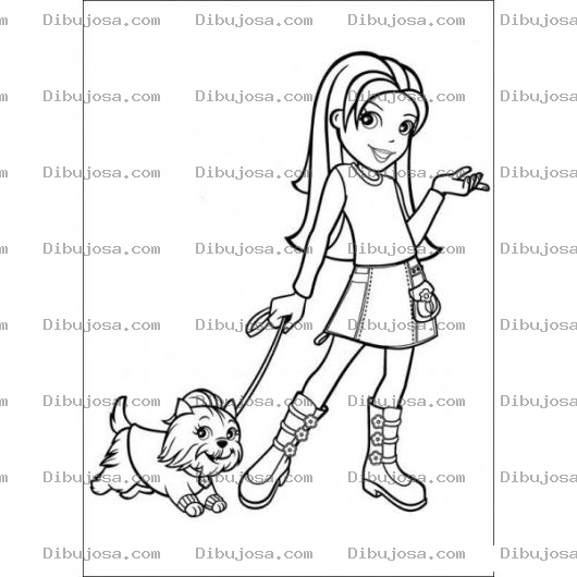 Dibujo para colorear Dibujo De Nina Con Perrita Para Pintar Y Colorear Chica Paseando A Su Perra Chuchita Con Correa