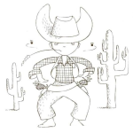 Dibujo para colorear Dibujo De Vaquerito Del Oeste Para Pintar Y Colorear Vaquero Sin Zapatos En Medio De Dos Cactus