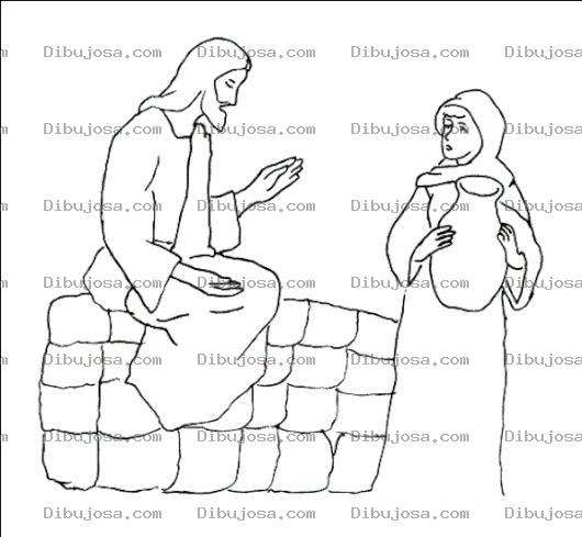 Dibujo para colorear Dibujo De Jesus Con La Mujer Del Pozo Para Pintar Y Colorear