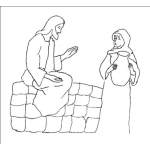 Dibujo para colorear Dibujo De Jesus Con La Mujer Del Pozo Para Pintar Y Colorear
