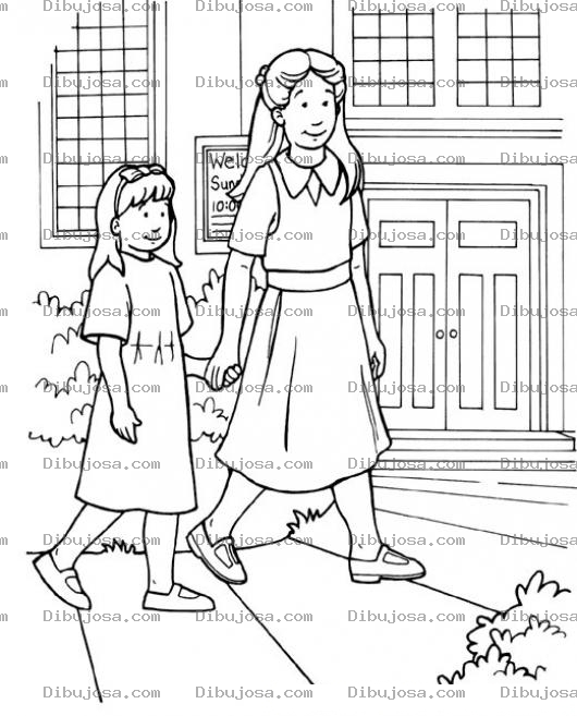 Dibujo para colorear Dibujo De Mama E Hija Tomadas De La Mano Para Pintar Y Colorear Nina Con Su Mama
