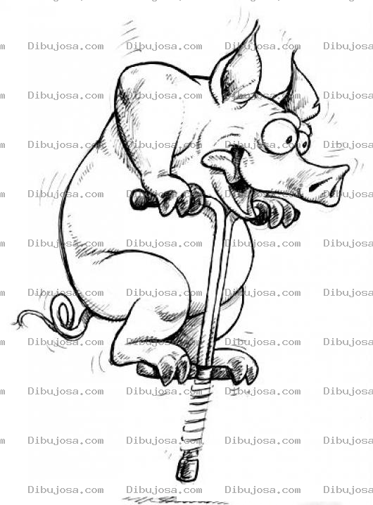 Dibujo para colorear Dibujo De Cerdo Saltando Con Un Pogo Para Pintar Y Colorear Cerdito Cochinito Chanchito Marranito Cochito Saltarin