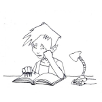 Dibujo para colorear Dibujo De Chino Con Unas Largas Estudiando Un Libro Para Pintar Y Colorear