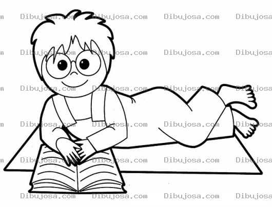 Dibujo para colorear Dibujo De Nino Estudiando En El Suelo Para Pintar Y Colorear Chico Con Lentes Estudiando Sobre Una Alfombra