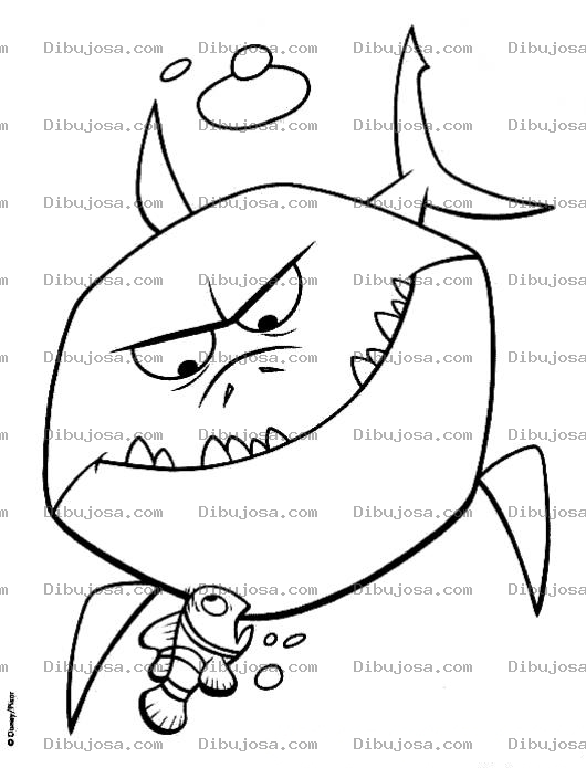 Dibujo para colorear Dibujo De Nemo Con Un Tiburon Para Pintar Y Colorear En Busca De Nemo